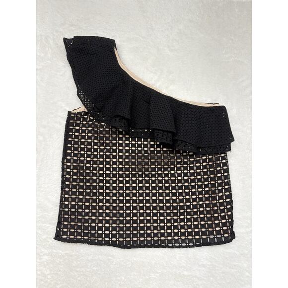 J. Crew One Shoulder Blouse Black Eyelet Nude Lined Top Women’s 4 NWT - Picture 2 of 14